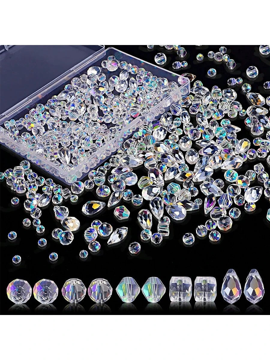 300/600pcs Assorted Crystal Beads For Jewelry Making With Container Box Glass Beads Bulk For DIY Necklace Bracelet Earring