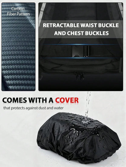 30L Hard Shell Carbon Fiber Pattern Motorcycle Backpack For Men| 30L Capacity Hard Shell Design Waterproof Helmet Backpack, Men's Riding Bag, Suitable For Travel And Daily Storage, Motorcycle Accesso