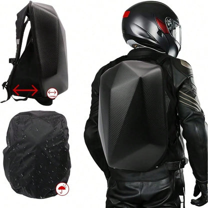 30L Hard Shell Carbon Fiber Pattern Motorcycle Backpack For Men| 30L Capacity Hard Shell Design Waterproof Helmet Backpack, Men's Riding Bag, Suitable For Travel And Daily Storage, Motorcycle Accesso