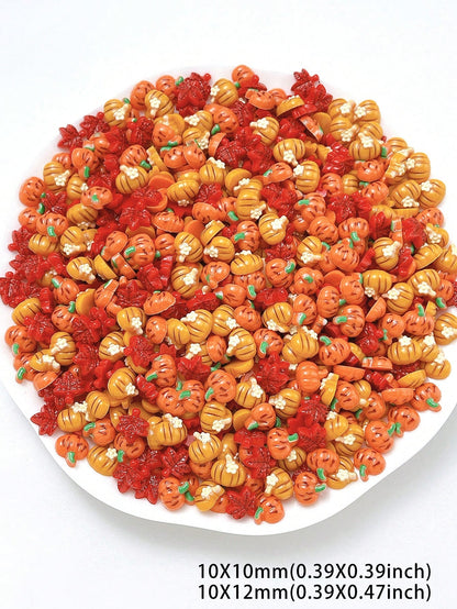30Pcs Random Mixed ABS Fall Thanksgiving Halloween Pumpkin Maple Leaf Resin Charms, Mini 3D Cute Cartoon Flat Diamond For Nail Art, DIY Crafts, Jewelry Making, Scrapbooking & Holiday Decor