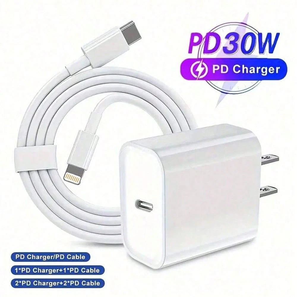 30W Charger Set, 30W Fast Charging Adapter + 6.6ft/200cm High-Efficiency Data Sync Fast Charging Cable, Compatible With Iphone 14/13/12/11 Pro Plus/XS/XR/8/7/9/ Series Wall Charger Set