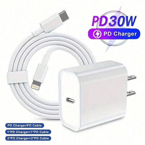 30W Charger Set, 30W Fast Charging Adapter + 6.6ft/200cm High-Efficiency Data Sync Fast Charging Cable, Compatible With Iphone 14/13/12/11 Pro Plus/XS/XR/8/7/9/ Series Wall Charger Set