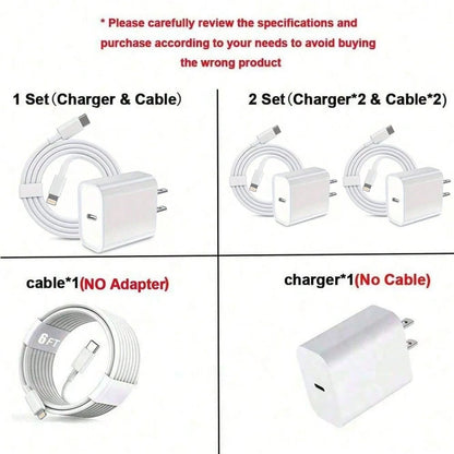 30W Charger Set, 30W Fast Charging Adapter + 6.6ft/200cm High-Efficiency Data Sync Fast Charging Cable, Compatible With Iphone 14/13/12/11 Pro Plus/XS/XR/8/7/9/ Series Wall Charger Set