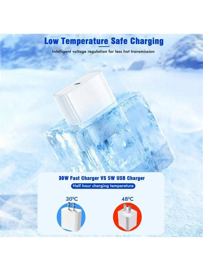 30W Charger Set, 30W Fast Charging Adapter + 6.6ft/200cm High-Efficiency Data Sync Fast Charging Cable, Compatible With Iphone 14/13/12/11 Pro Plus/XS/XR/8/7/9/ Series Wall Charger Set