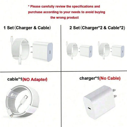 30W Charger Set, 30W Fast Charging Adapter + 6.6ft/200cm High-Efficiency Data Sync Fast Charging Cable, Compatible With Iphone 14/13/12/11 Pro Plus/XS/XR/8/7/9/ Series Wall Charger Set