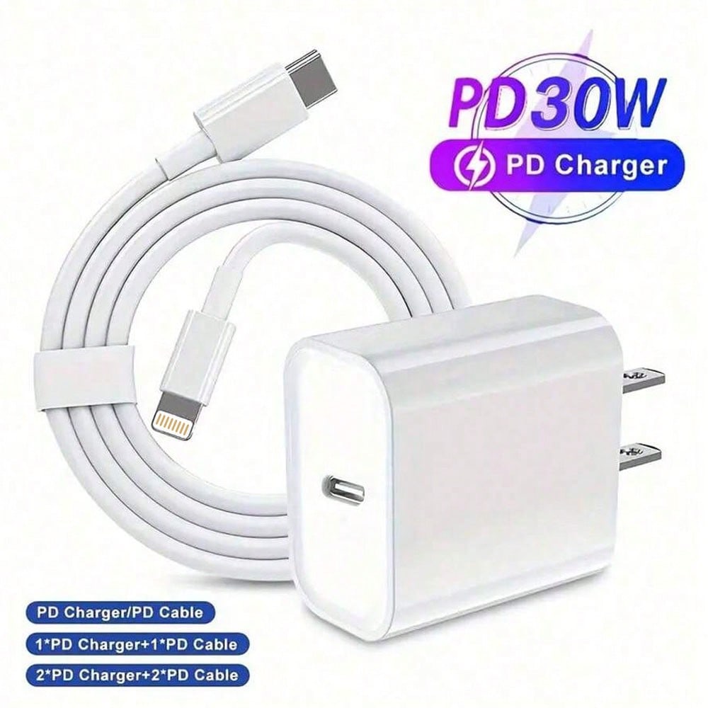 30W Charger Set, 30W Fast Charging Adapter + 6.6ft/200cm High-Efficiency Data Sync Fast Charging Cable, Compatible With Iphone 14/13/12/11 Pro Plus/XS/XR/8/7/9/ Series Wall Charger Set
