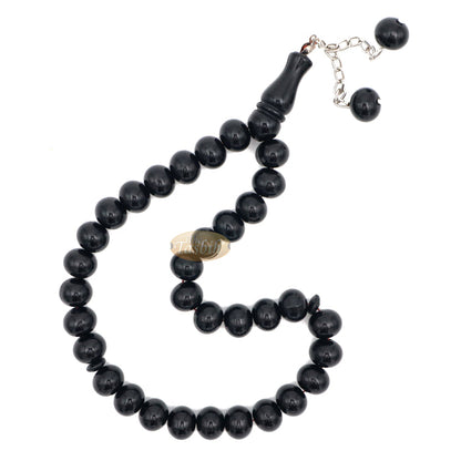 33-Bead Large 12x9.5 mm Black Monomer Tasbih 2 Chain Tassel