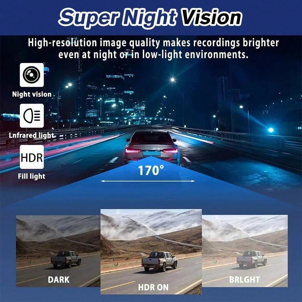 360° 4-Sided Car Dash Cam With Front Left Right Inside Cameras, 1080P Quad Channel Driving Recorder, 64GB Card Included, Night Vision, Motion Detection, Loop Recording, 3.16'' Display