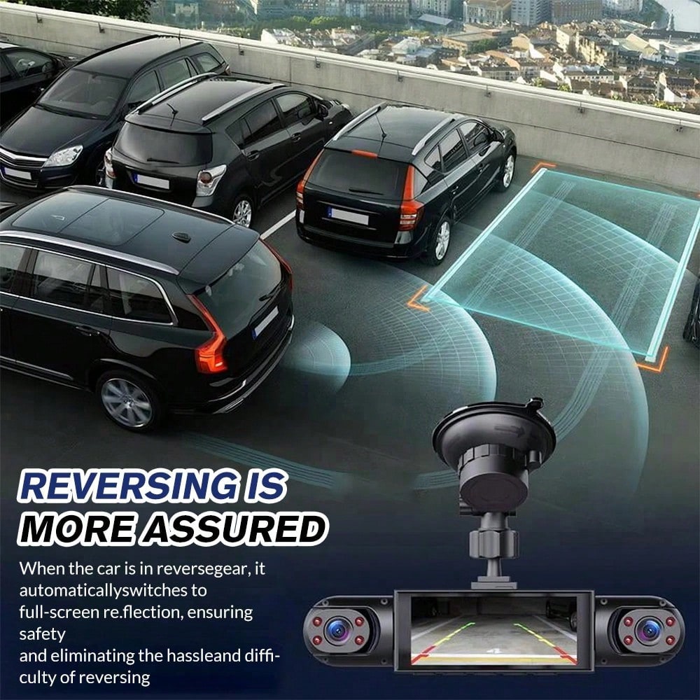 360° 4-Sided Car Dash Cam With Front Left Right Inside Cameras, 1080P Quad Channel Driving Recorder, 64GB Card Included, Night Vision, Motion Detection, Loop Recording, 3.16'' Display