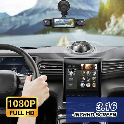 360° 4-Sided Car Dash Cam With Front Left Right Inside Cameras, 1080P Quad Channel Driving Recorder, 64GB Card Included, Night Vision, Motion Detection, Loop Recording, 3.16'' Display