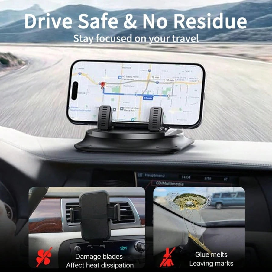 360° Rotatable & Adjustable Car Phone Holder- Dashboard Mount. Made Of ABS Material; Protects Interior Surfaces. Compatible With All Vehicles. Suitable For Use In Cars, Offices, Homes, And More.