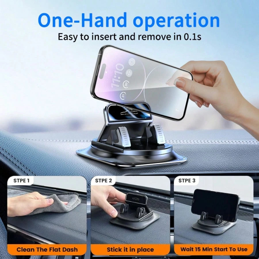 360° Rotatable & Adjustable Car Phone Holder- Dashboard Mount. Made Of ABS Material; Protects Interior Surfaces. Compatible With All Vehicles. Suitable For Use In Cars, Offices, Homes, And More.
