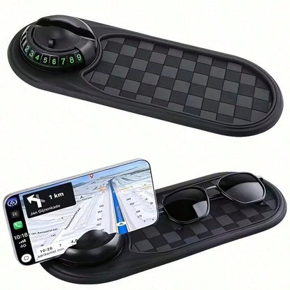 360° Rotating Military-Grade Car Anti-Slip Mat- Universal Phone Holder, Hidden Parking Permit Holder, Heat-Resistant Dashboard Storage Tray, Holds Keys/Phone/Navigation, Silicone Non-Slip Pad, Strong