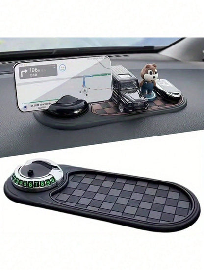 360° Rotating Military-Grade Car Anti-Slip Mat- Universal Phone Holder, Hidden Parking Permit Holder, Heat-Resistant Dashboard Storage Tray, Holds Keys/Phone/Navigation, Silicone Non-Slip Pad, Strong