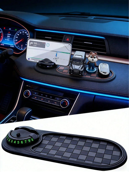 360° Rotating Military-Grade Car Anti-Slip Mat- Universal Phone Holder, Hidden Parking Permit Holder, Heat-Resistant Dashboard Storage Tray, Holds Keys/Phone/Navigation, Silicone Non-Slip Pad, Strong