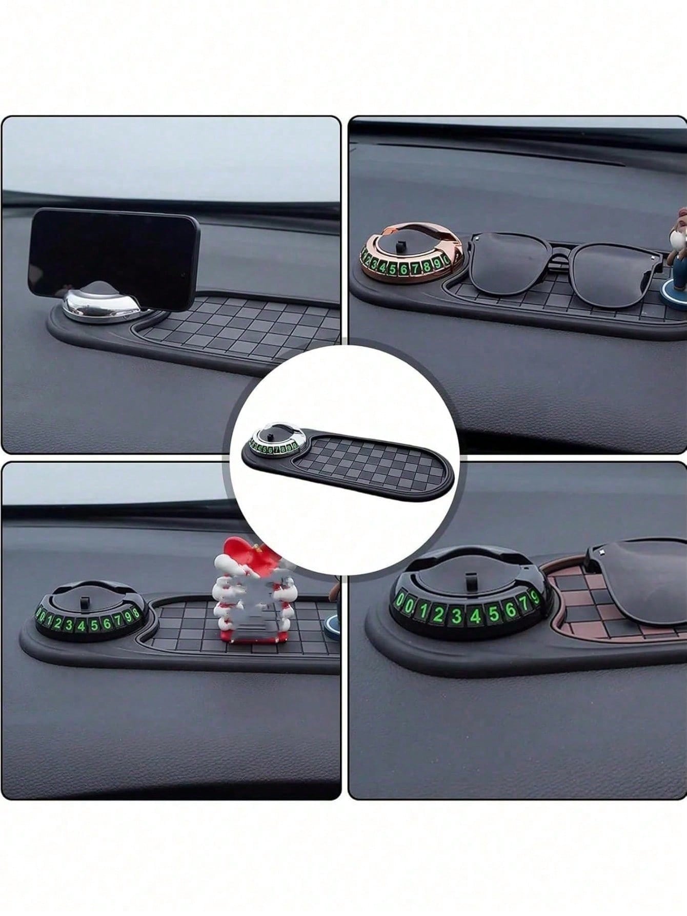 360° Rotating Military-Grade Car Anti-Slip Mat- Universal Phone Holder, Hidden Parking Permit Holder, Heat-Resistant Dashboard Storage Tray, Holds Keys/Phone/Navigation, Silicone Non-Slip Pad, Strong