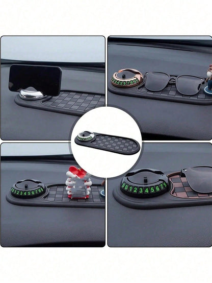 360° Rotating Military-Grade Car Anti-Slip Mat- Universal Phone Holder, Hidden Parking Permit Holder, Heat-Resistant Dashboard Storage Tray, Holds Keys/Phone/Navigation, Silicone Non-Slip Pad, Strong
