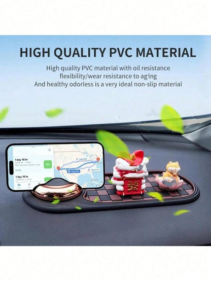 360° Rotating Military-Grade Car Anti-Slip Mat- Universal Phone Holder, Hidden Parking Permit Holder, Heat-Resistant Dashboard Storage Tray, Holds Keys/Phone/Navigation, Silicone Non-Slip Pad, Strong