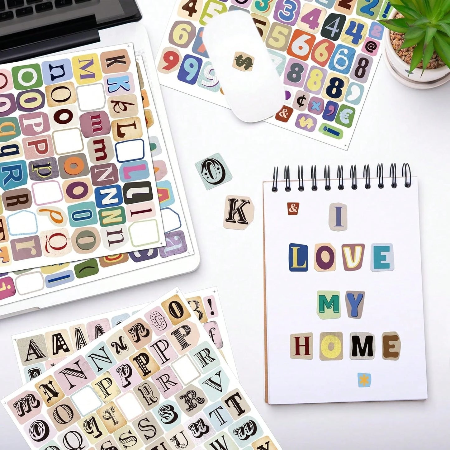 372/744Pcs Letter Stickers For Scrapbooking Supplies, Vintage Alphabet Number Vinyl Self-Adhesive Stickers For Scrapbook Journaling Laptop Water Bottles DIY Crafts Junk Journal,Vintage Scrapbook Stick