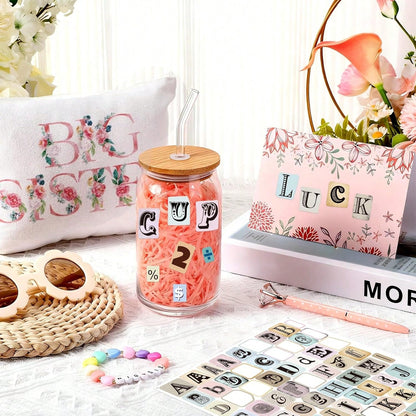 372/744Pcs Letter Stickers For Scrapbooking Supplies, Vintage Alphabet Number Vinyl Self-Adhesive Stickers For Scrapbook Journaling Laptop Water Bottles DIY Crafts Junk Journal,Vintage Scrapbook Stick