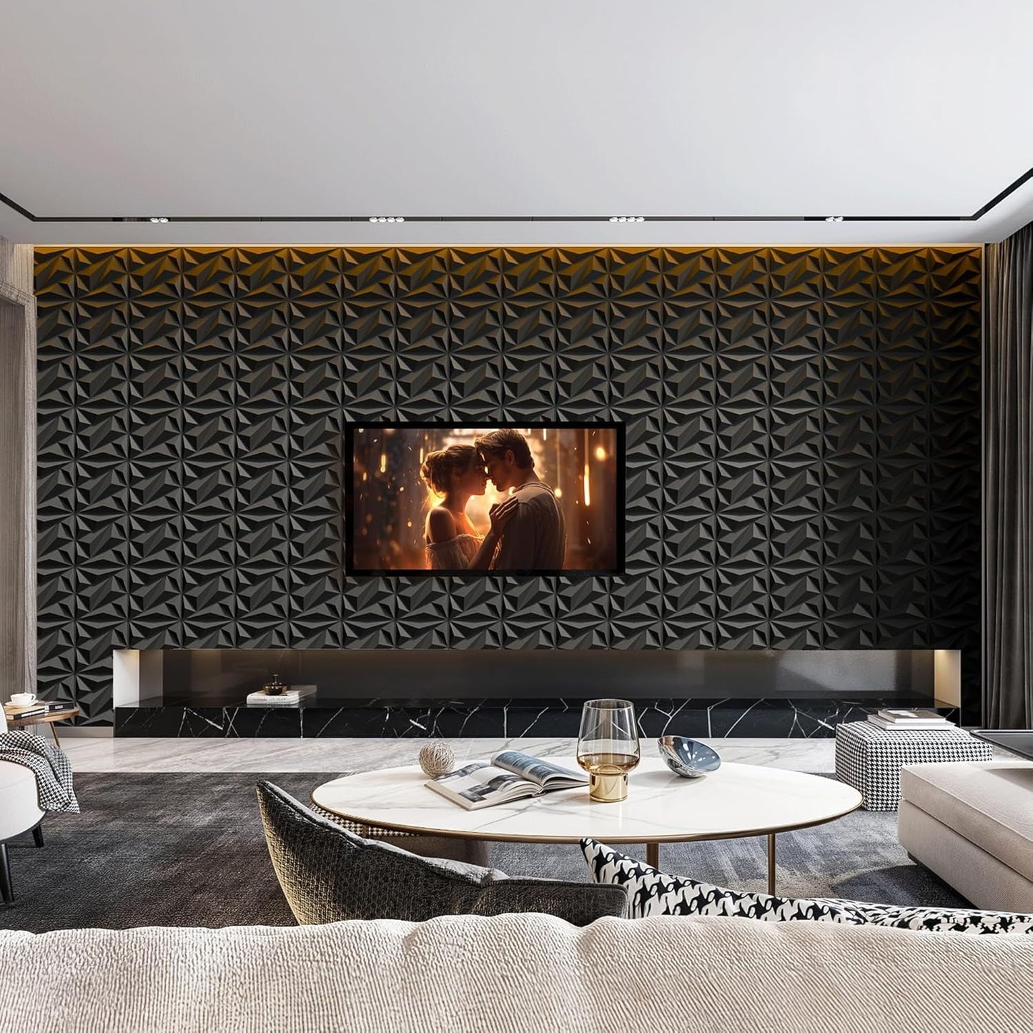 3D Wall Panels Made Of PVC Plastic, Suitable For Interior Wall Decoration. Oil- And Water-Resistant, Ideal For Living Rooms, Bedrooms, Hotels, And Offices. 30 Cm * 30 Cm (Includes One Roll Of Wall-Mou