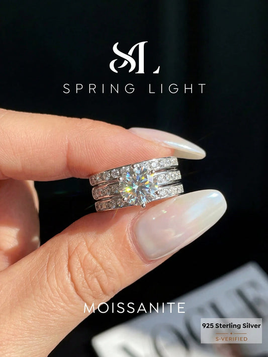 3pcs 2.0 Carat Crown Moissanite Diamond Style 925 Sterling Silver Elegant Luxury Engagement Wedding Ring Set, Best Friend Birthday Anniversary Memorial Gift, Bridal Wedding Jewelry Accessories