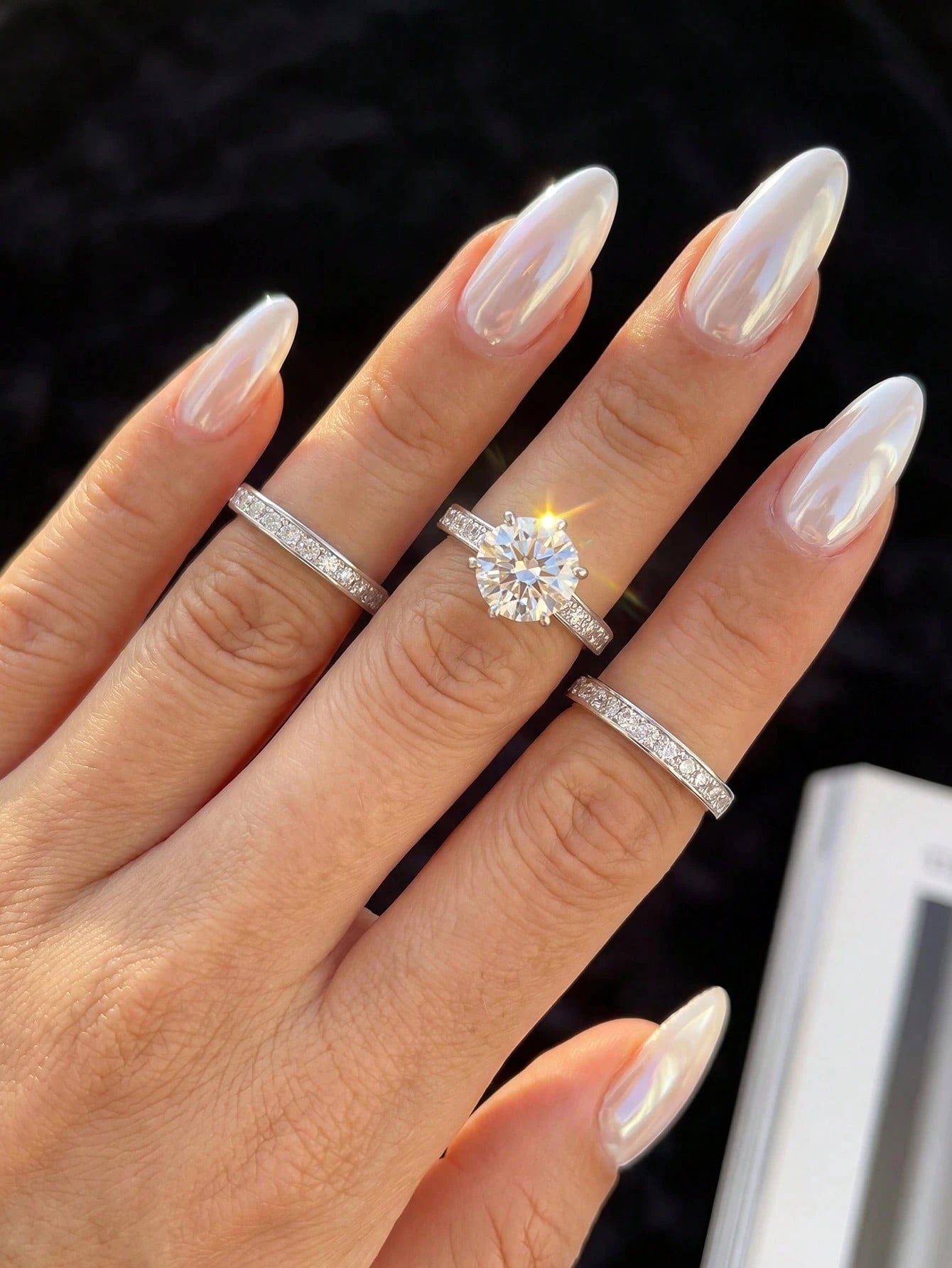 3pcs 2.0 Carat Crown Moissanite Diamond Style 925 Sterling Silver Elegant Luxury Engagement Wedding Ring Set, Best Friend Birthday Anniversary Memorial Gift, Bridal Wedding Jewelry Accessories