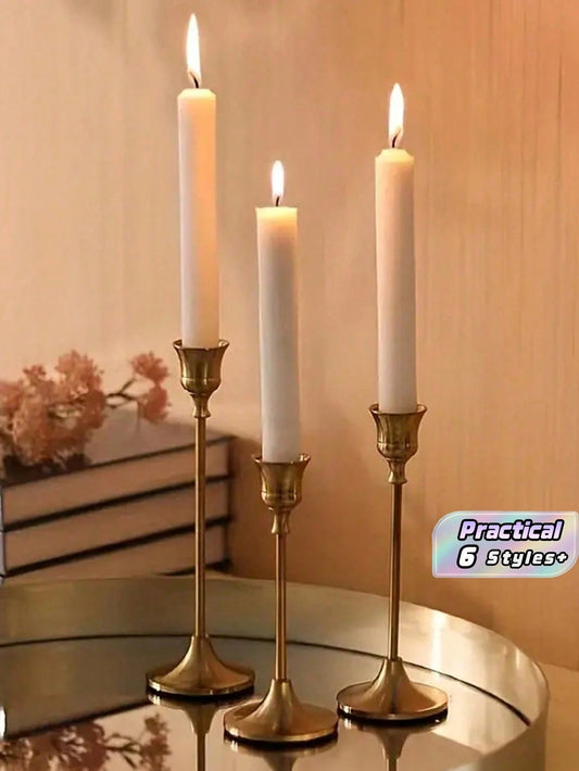 3pcs/6pcs/12pcs/Set Iron Taper Candle Holder,Decorative Candle Stand- Candlestick Holder For Wedding, Dinning, Party- Antique Brass,Fireplace Decor Candelabra Table Decor Pillar Candle Holder For We