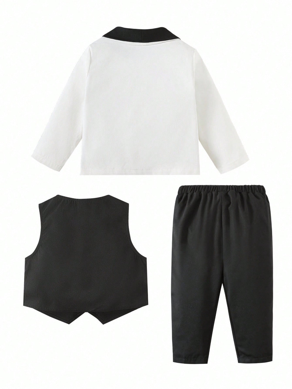 3pcs Baby Boy Gentleman Outfit Set: Colorblock Black & White Suit Jacket, Shirt, And Elastic Waist Pants