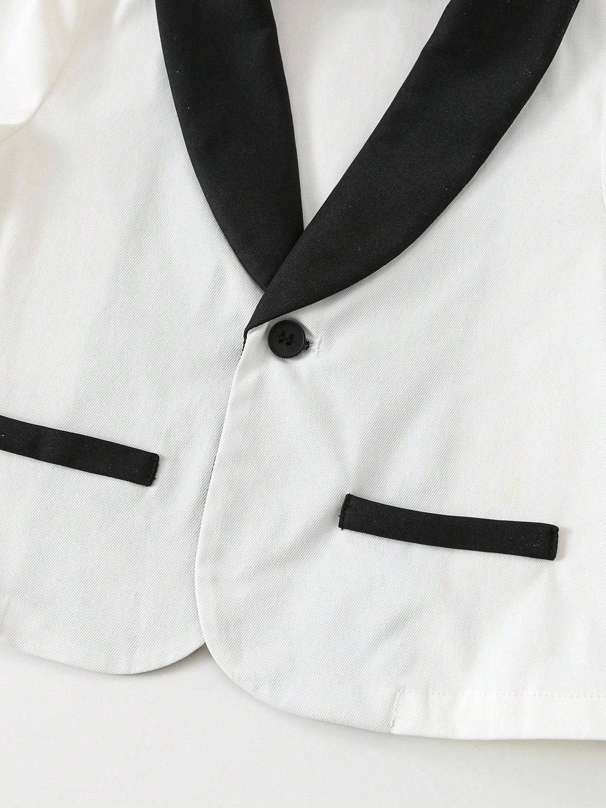 3pcs Baby Boy Gentleman Outfit Set: Colorblock Black & White Suit Jacket, Shirt, And Elastic Waist Pants