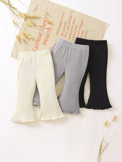 3pcs Baby Girls' Long, MulticolorKnitLightweightBreathableRelaxedBoysSchool Pants, Simple And, Suitable For Outings Chic Autumn/Winter