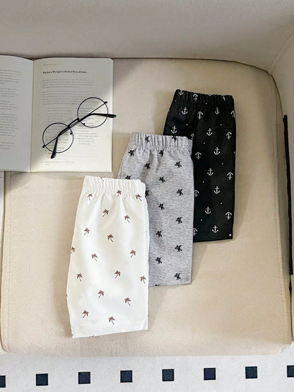 3pcs Baby Toddler Boys' Casual Multi-Color Elastic Waist Drawstring Printed Shorts Suitable For Summer Outdoor School Daily Light Grey Soft