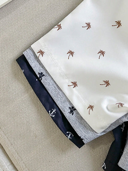 3pcs Baby Toddler Boys' Casual Multi-Color Elastic Waist Drawstring Printed Shorts Suitable For Summer Outdoor School Daily Light Grey Soft