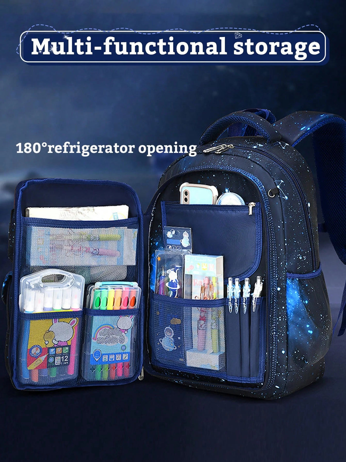 3Pcs Boys' School Backpack Lunch Box Bag Pencil Case Set Starry Sky Kids Backpack Large Capacity Lightweight Multifunctional School Bag Outdoor Travel Backpack Ideal For Teens, Elementary & Middle Sch