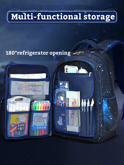 3Pcs Boys' School Backpack Lunch Box Bag Pencil Case Set Starry Sky Kids Backpack Large Capacity Lightweight Multifunctional School Bag Outdoor Travel Backpack Ideal For Teens, Elementary & Middle Sch