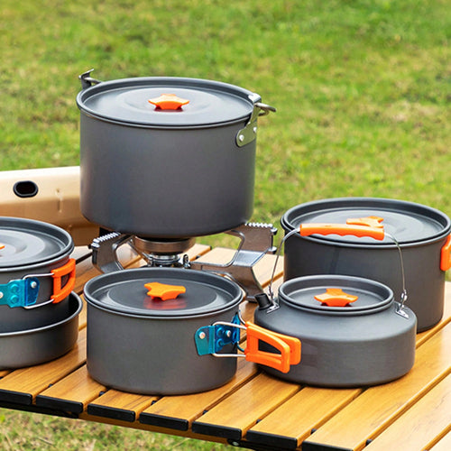 3PCS Camping Cookware Kit Non-Stick Aluminum Alloy Pot Pan Kettle Set For Camping Hiking Fishing Backpacking