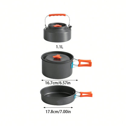3PCS Camping Cookware Kit Non-Stick Aluminum Alloy Pot Pan Kettle Set For Camping Hiking Fishing Backpacking