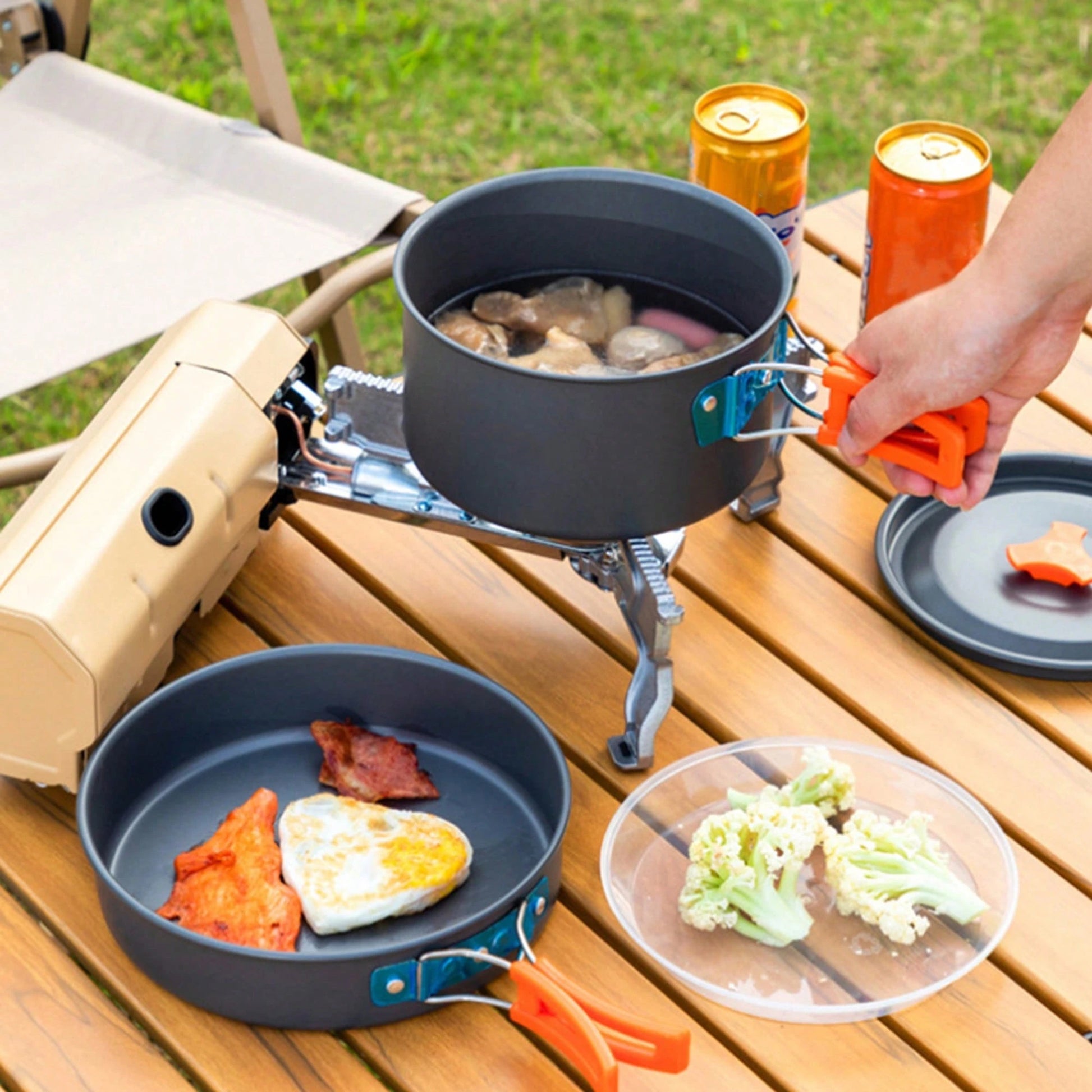 3PCS Camping Cookware Kit Non-Stick Aluminum Alloy Pot Pan Kettle Set For Camping Hiking Fishing Backpacking