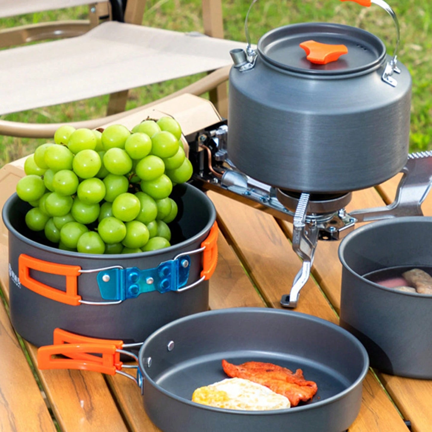 3PCS Camping Cookware Kit Non-Stick Aluminum Alloy Pot Pan Kettle Set For Camping Hiking Fishing Backpacking