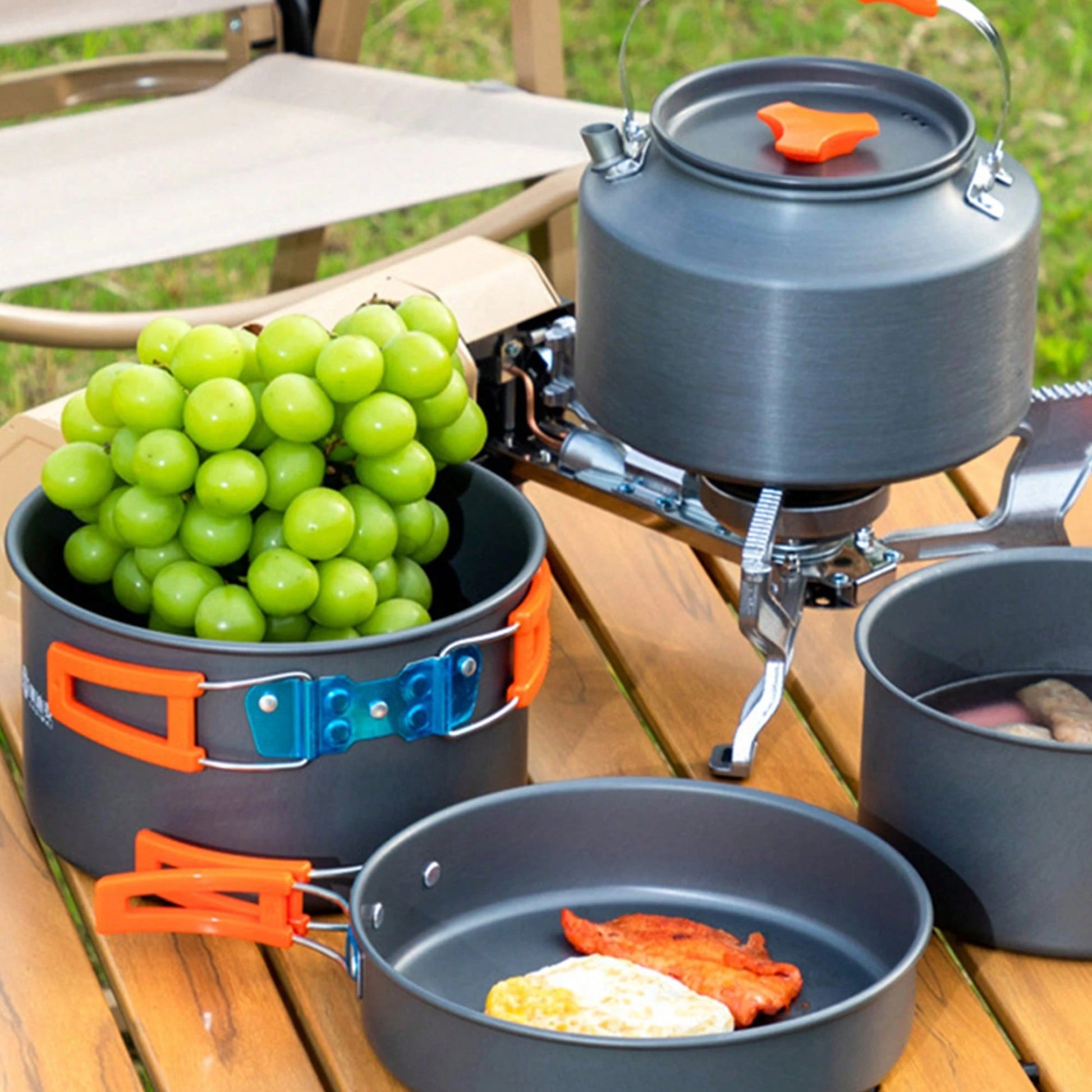 3PCS Camping Cookware Kit Non-Stick Aluminum Alloy Pot Pan Kettle Set For Camping Hiking Fishing Backpacking