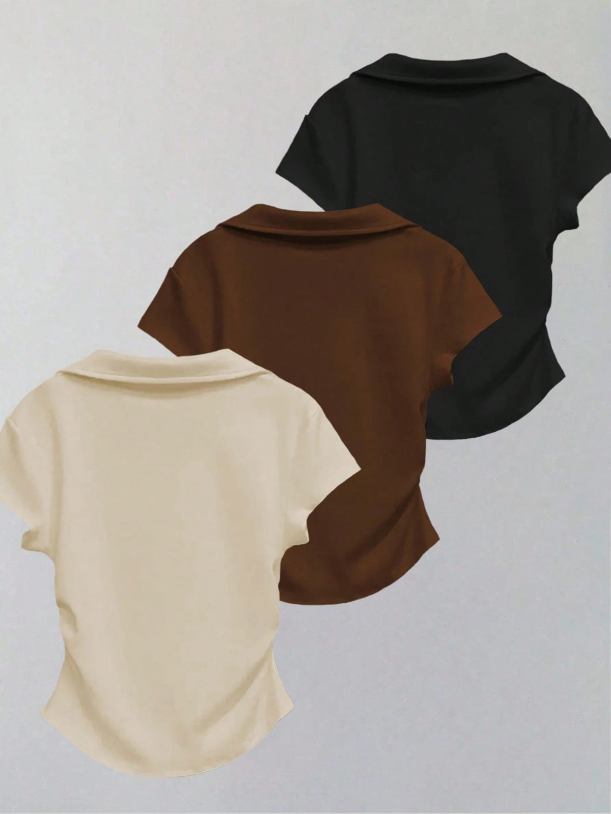 3pcs Casual Solid Color Polo Collar Slim Fit T-Shirts, Suitable For Daily Wear