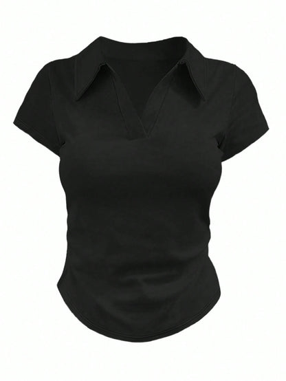 3pcs Casual Solid Color Polo Collar Slim Fit T-Shirts, Suitable For Daily Wear