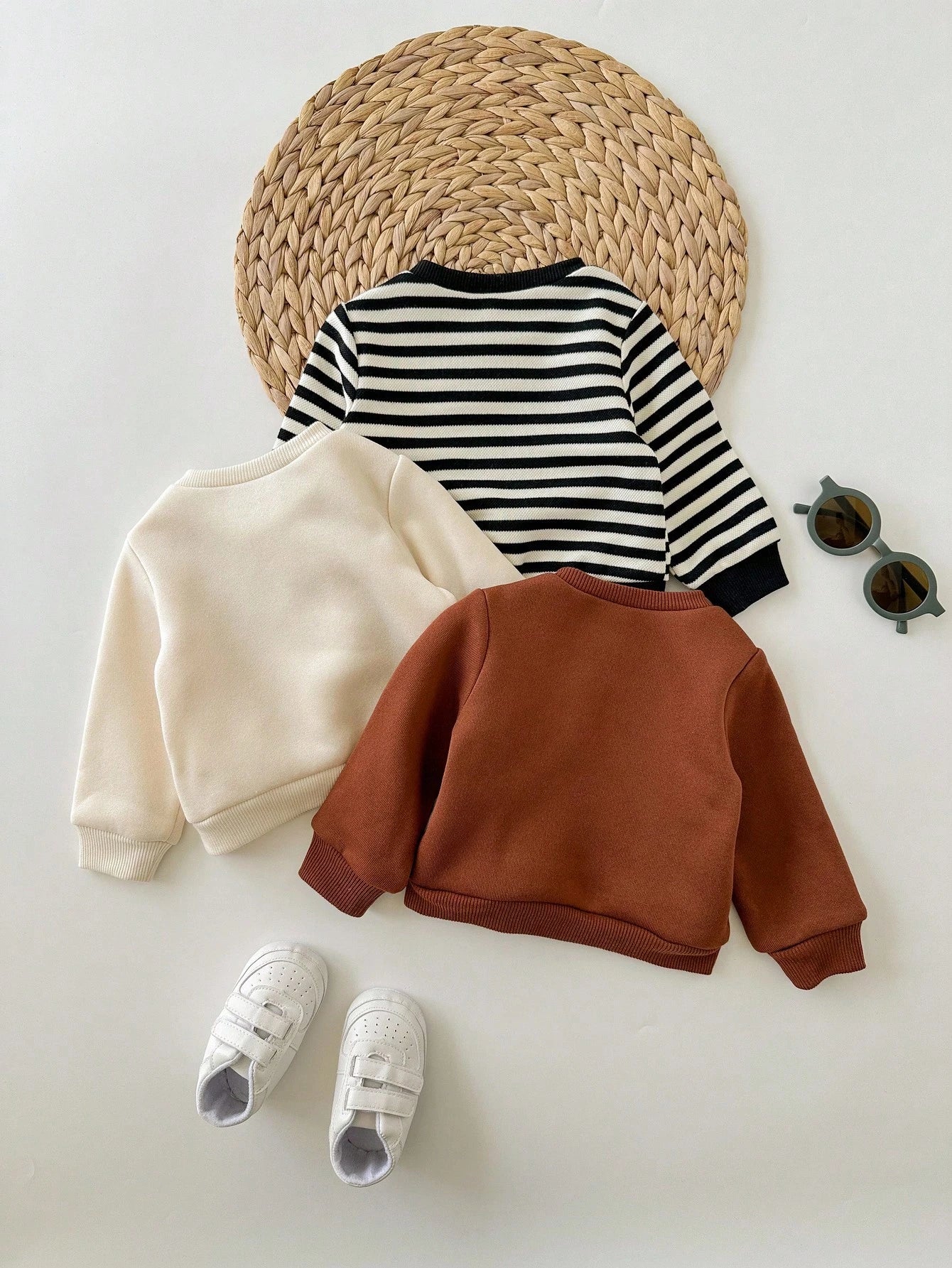 3pcs Newborn Baby Cute Knitted Striped Cartoon Pattern Long Sleeve Sweatshirt, Fall Clothes Winter((Only Tops Are Sold))