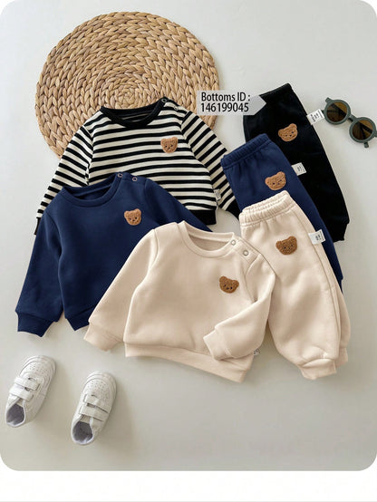 3pcs Newborn Baby Cute Knitted Striped Cartoon Pattern Long Sleeve Sweatshirt, Fall Clothes Winter((Only Tops Are Sold))