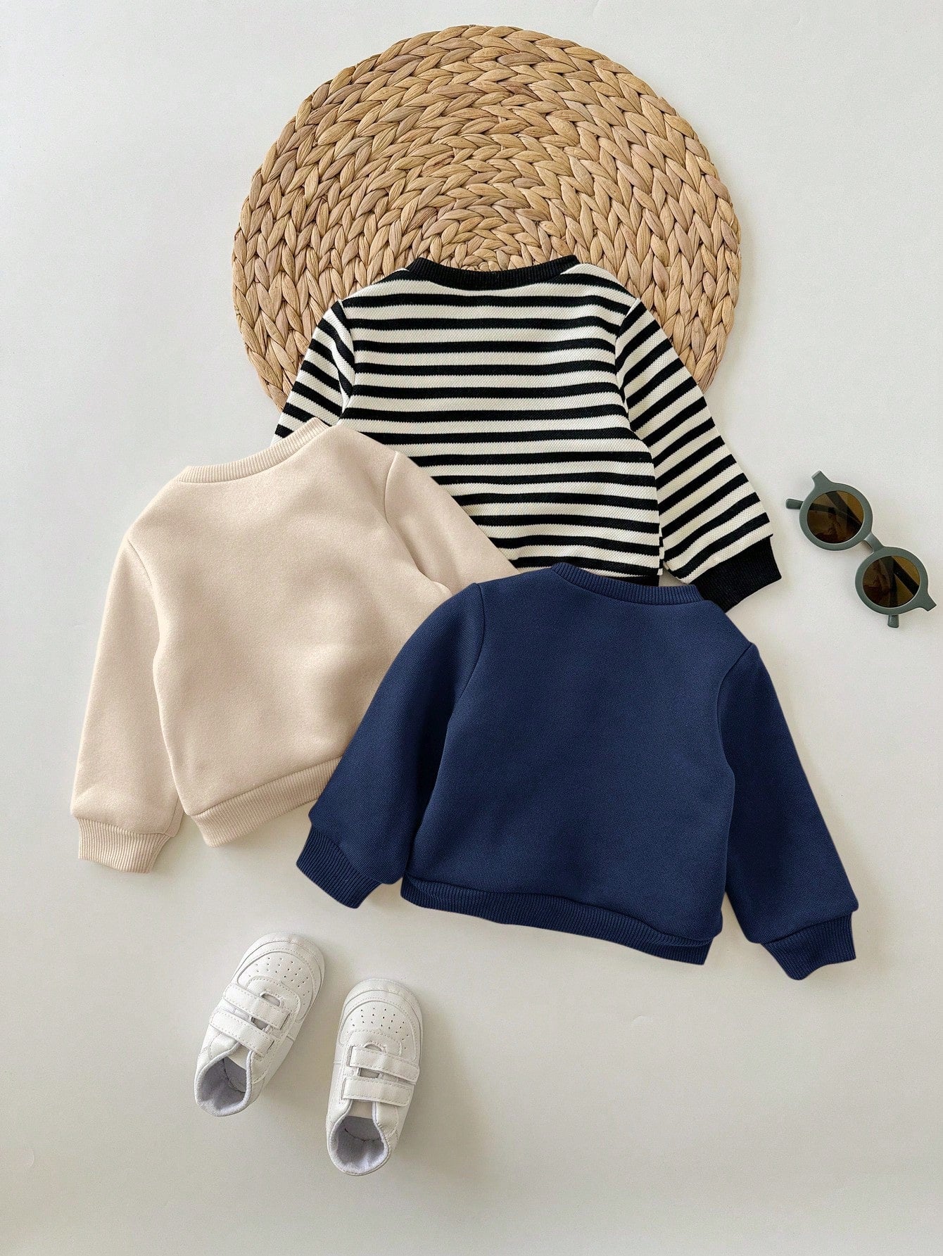 3pcs Newborn Baby Cute Knitted Striped Cartoon Pattern Long Sleeve Sweatshirt, Fall Clothes Winter((Only Tops Are Sold))