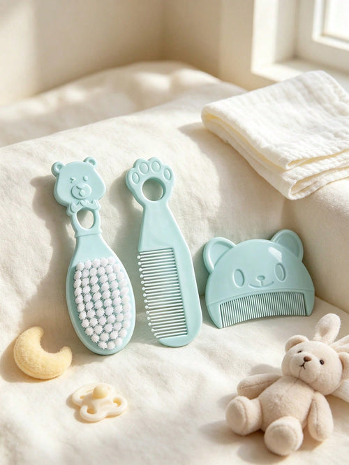3pcs Newborn Comb And Brush Set, For Removing Fetal Hair, Baby Head Care Comb And Brush, Combination Baby Massage Comb And Brush Set