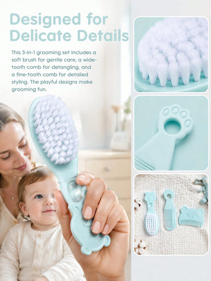 3pcs Newborn Comb And Brush Set, For Removing Fetal Hair, Baby Head Care Comb And Brush, Combination Baby Massage Comb And Brush Set