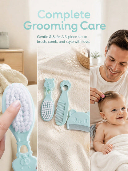 3pcs Newborn Comb And Brush Set, For Removing Fetal Hair, Baby Head Care Comb And Brush, Combination Baby Massage Comb And Brush Set
