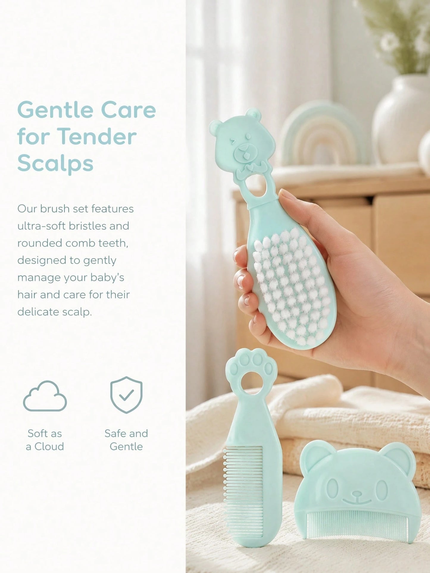 3pcs Newborn Comb And Brush Set, For Removing Fetal Hair, Baby Head Care Comb And Brush, Combination Baby Massage Comb And Brush Set