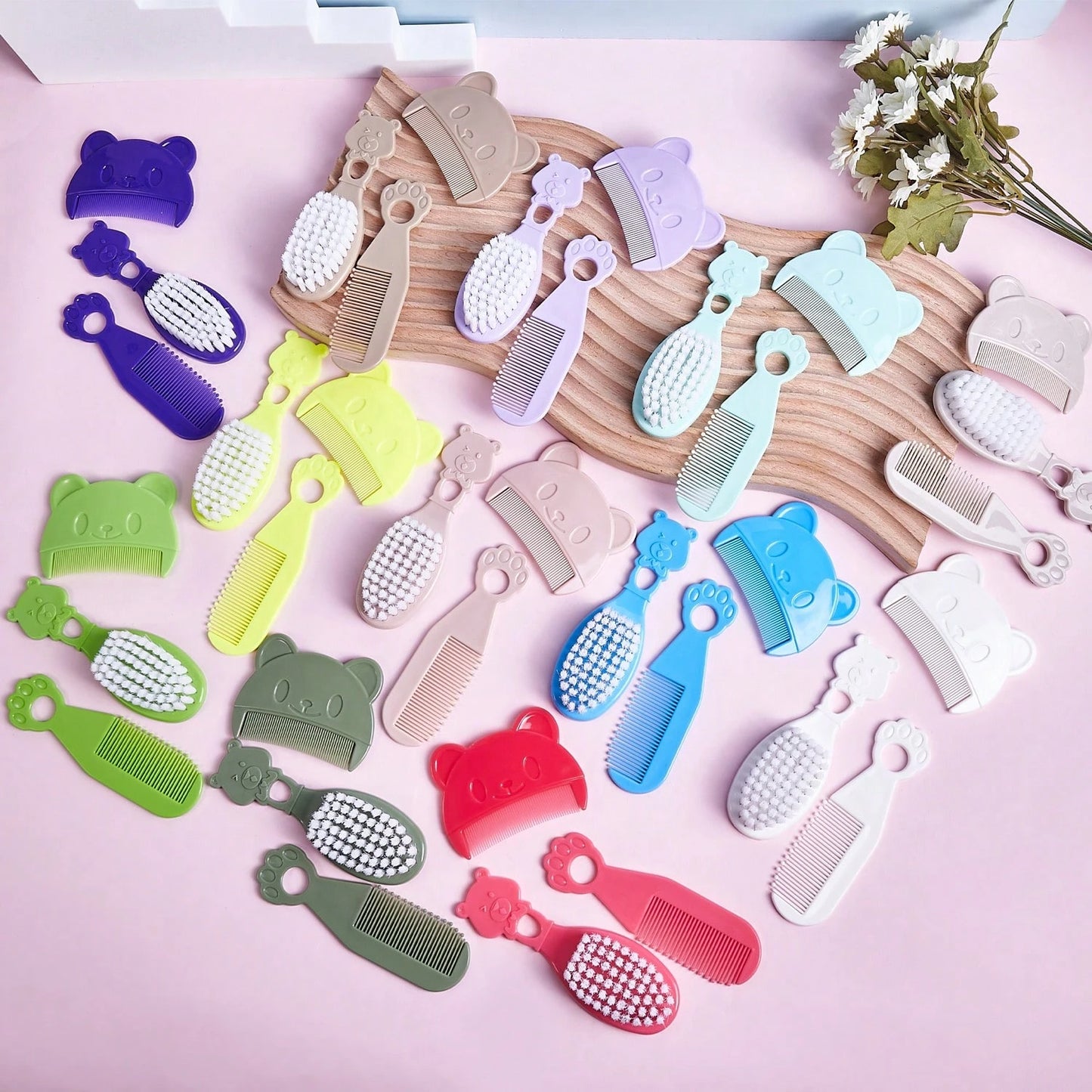 3pcs Newborn Comb And Brush Set, For Removing Fetal Hair, Baby Head Care Comb And Brush, Combination Baby Massage Comb And Brush Set